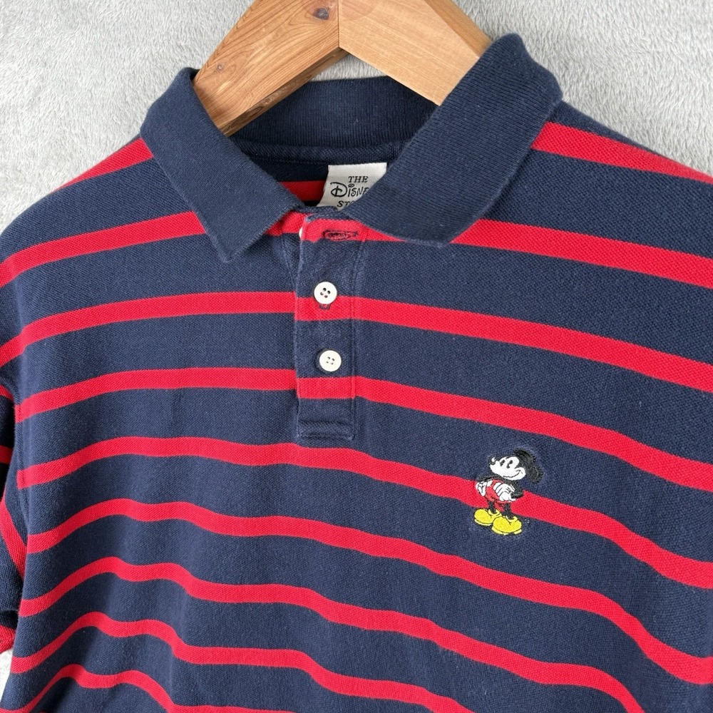 The Disney Store Mickey Mouse Polo Shirt Mens XL Blue Red Striped VTG 90s Dad